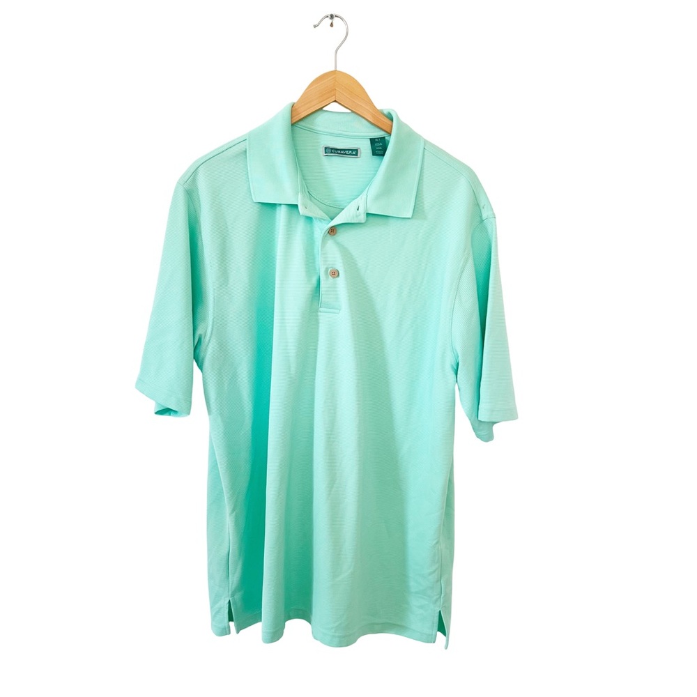 Cubavera Mint Green Stripped Textured Big & Tall Short Sleeve Polo Golf‎ Shirt